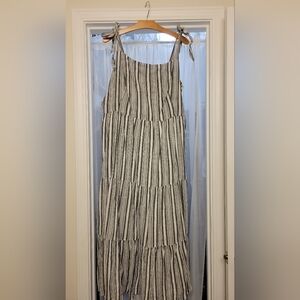 Old Navy Black and White Striped Tie-Shoulder Tiered Maxi Dress